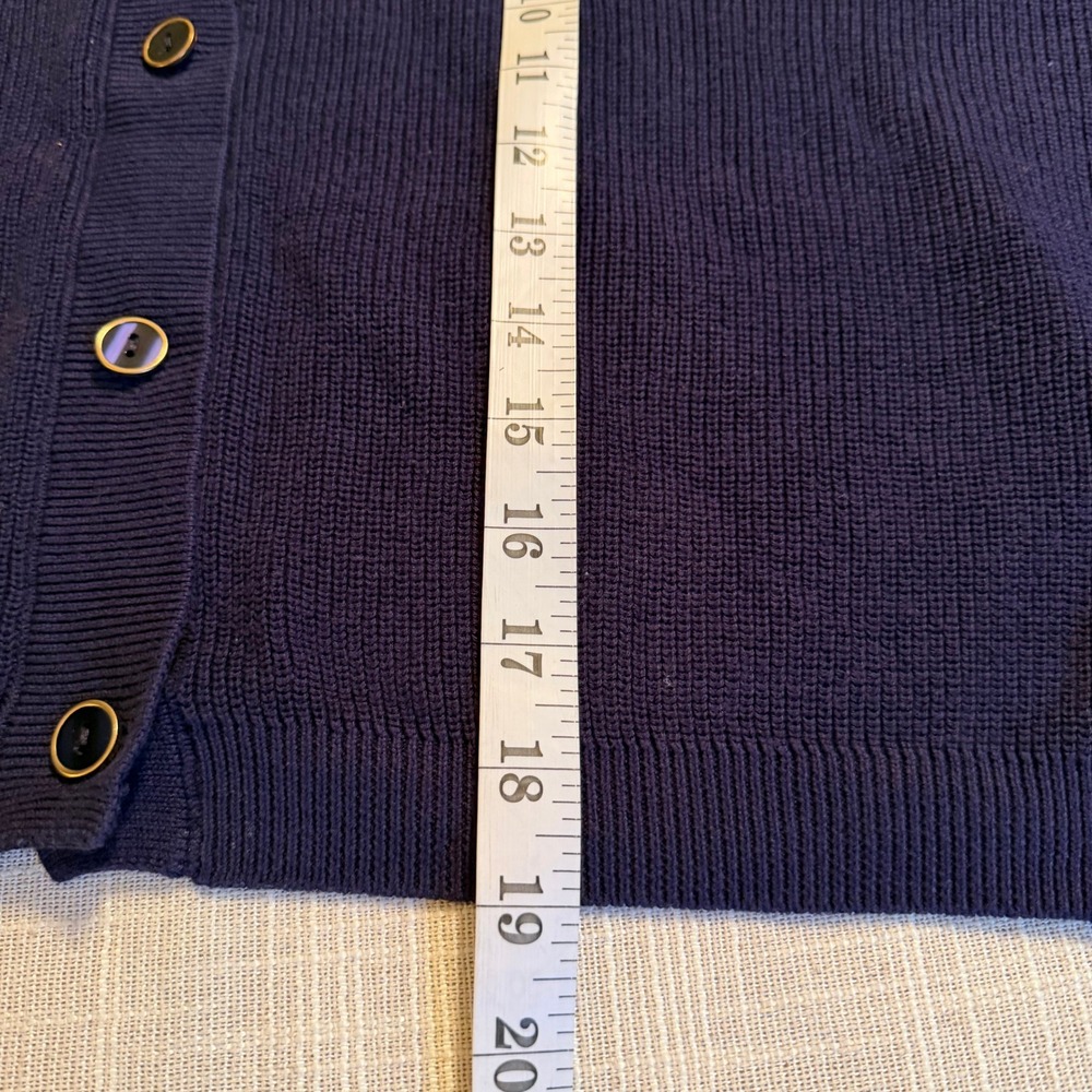 ModCloth Navy Blue Rainbow Striped Trim Cropped Cardigan Sweater XL Cotton Modal - Picture 7 of 7